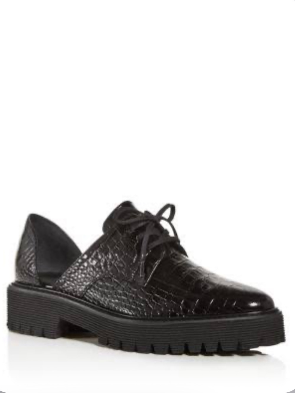 Freda Salvador Alana Croc Embossed d'Orsay Leather Oxford Loafers-Black-Size 8.5